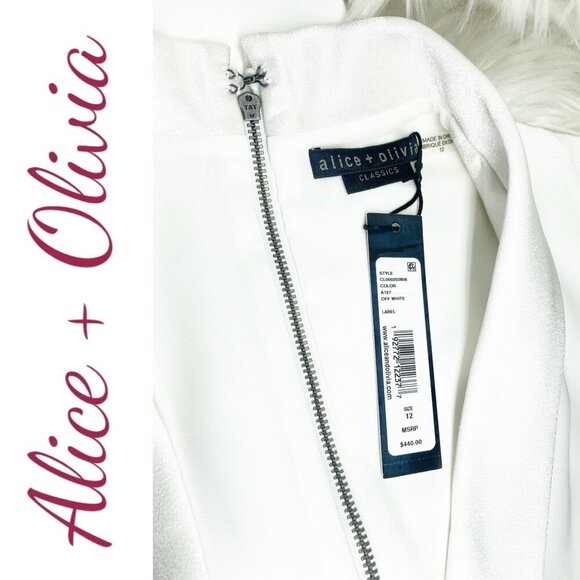 NWT ALICE + OLIVIA Bebe White Shawl Collar Split Leg Sleeveless Jumpsuit Size 12 - Picture 11 of 14